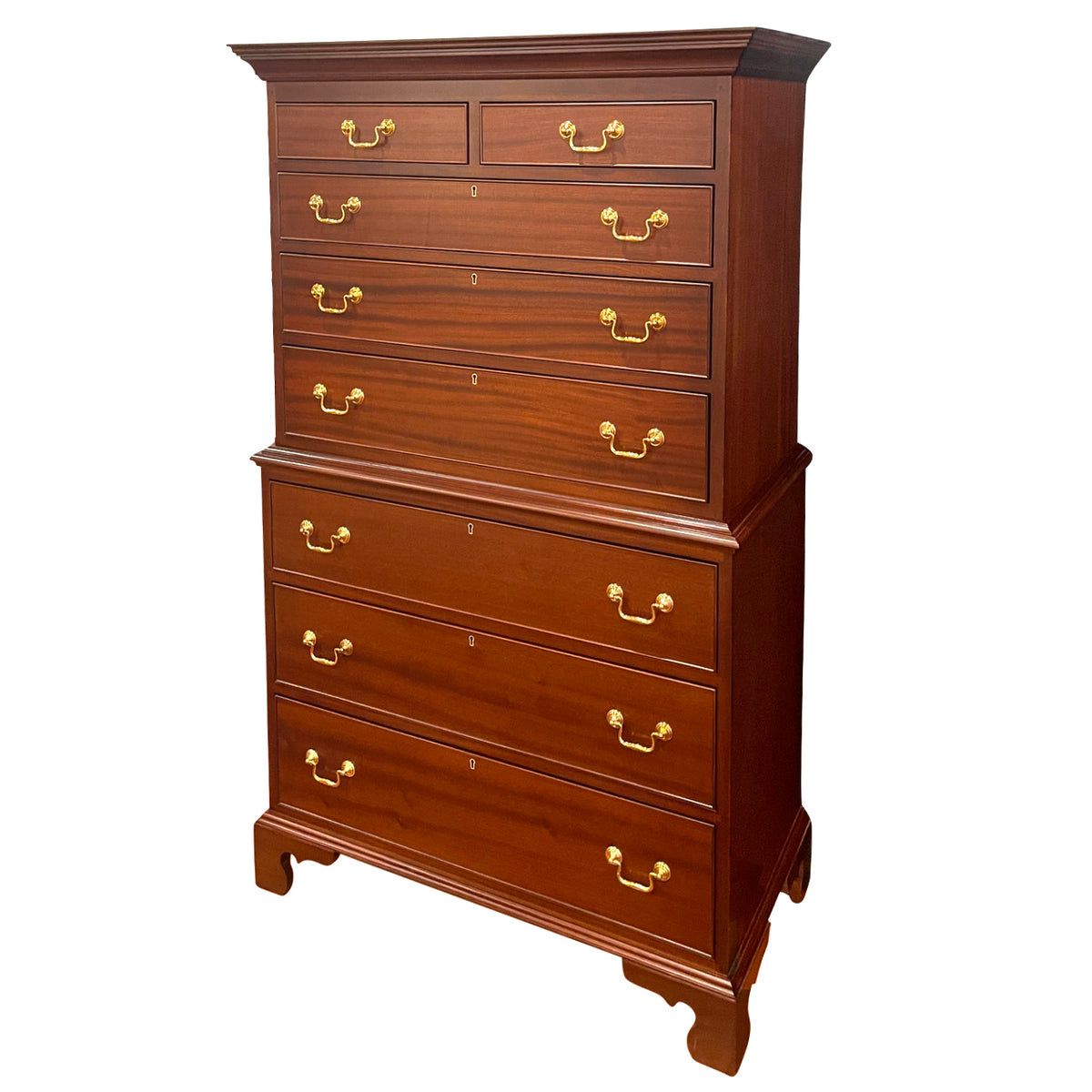 Chippendale Chest on Chest Beaded Drawers Lift Top
