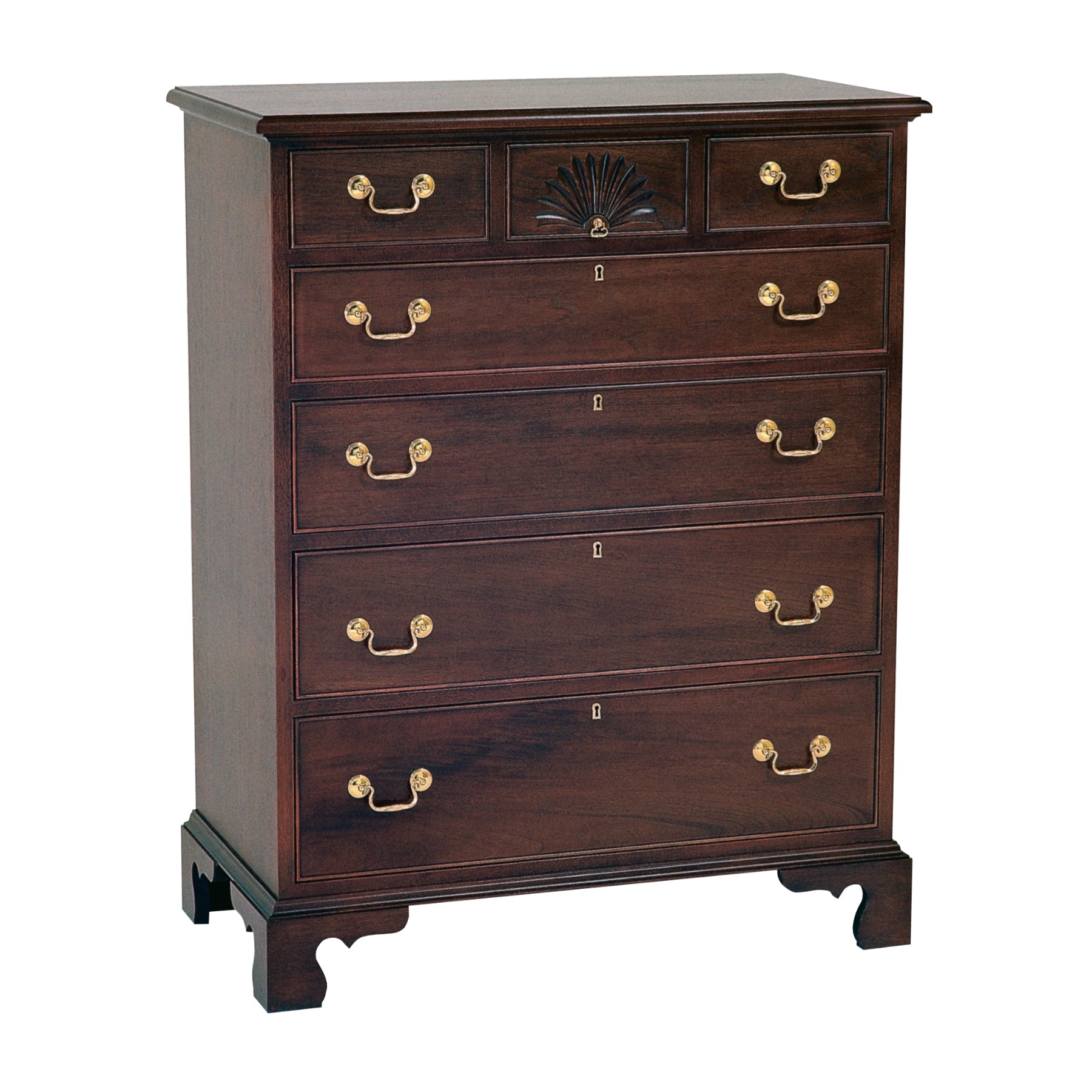 Chippendale 5 Drawer Chest w/ Hand-Carved Top Drawer